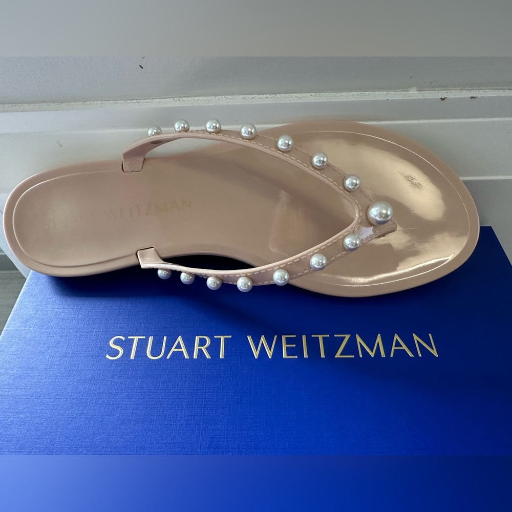 Stuart Weitzman Glide Jelly Pearl-Embellished Flip-Flops